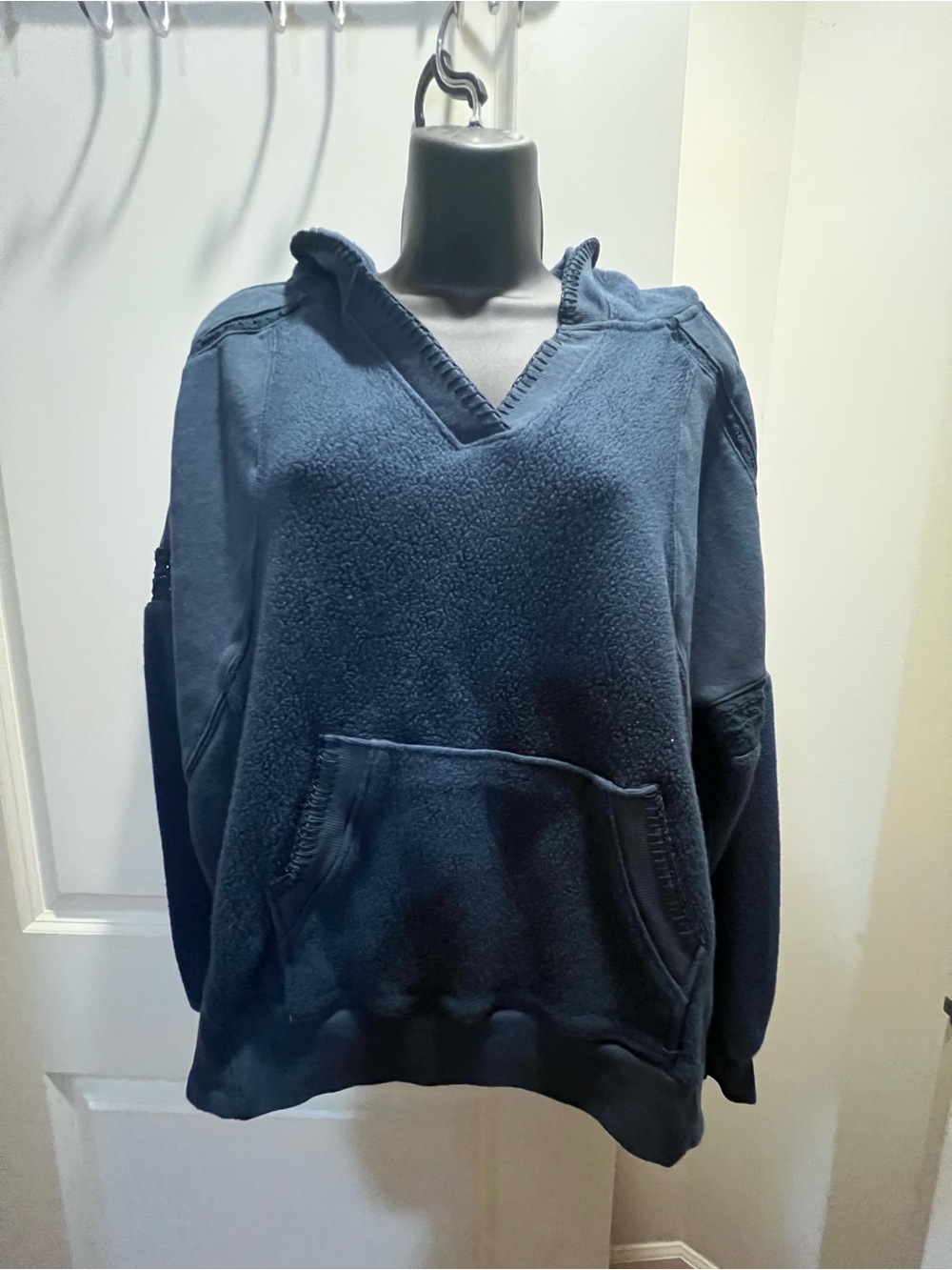 Democracy Women's V-Neck Pullover Hooded Sweatshirt- Blue